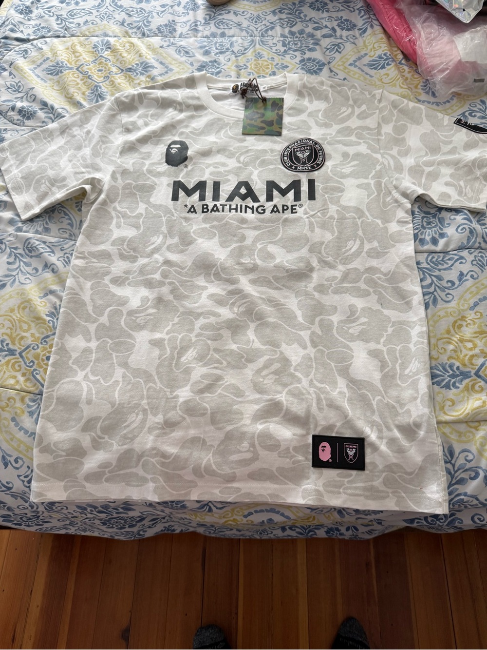 Bape White & Light Gray Miami Camo Short Sleeve Tee